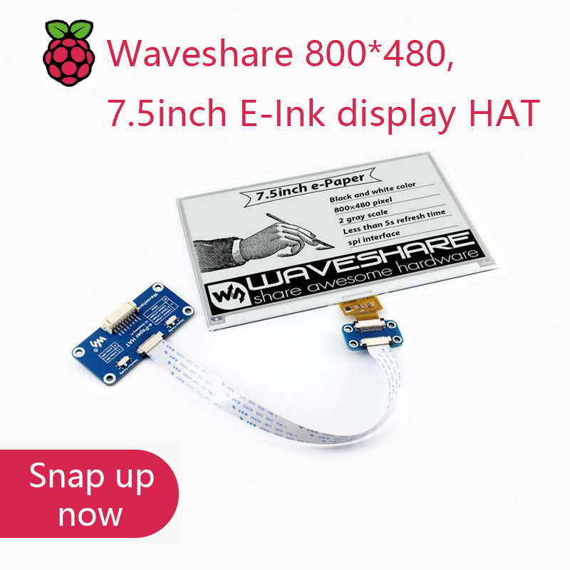 Raspberry Pi 3D Print - Waveshare 800*480,7.5인치 E-Ink 디스플레이 HAT, 라즈베리